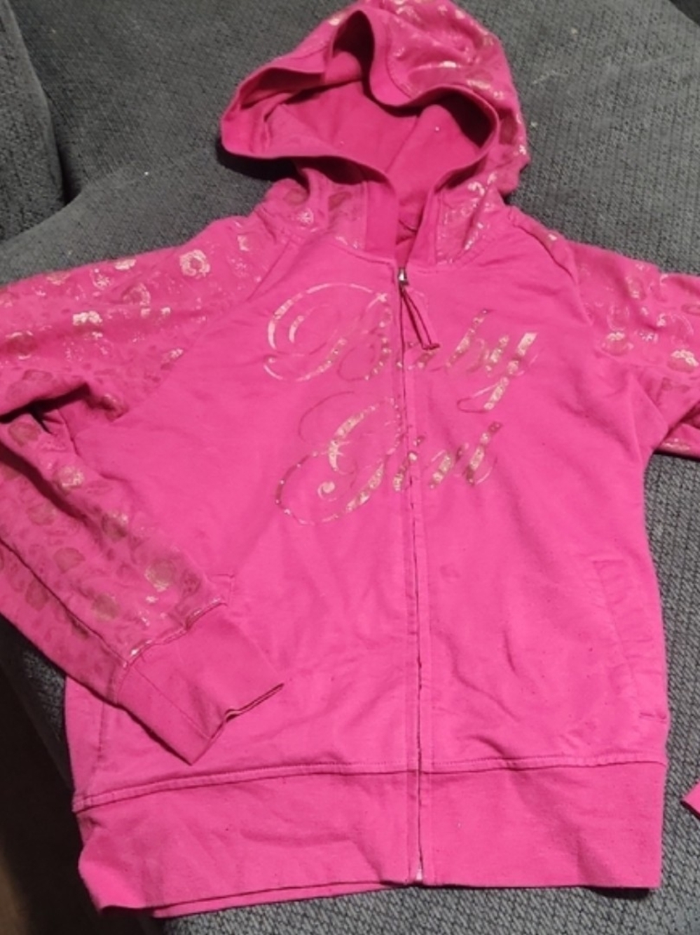 Vintage Juicy Couture "Baby Girl" Pink Zip-Up Hoodie – Size Large